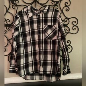 Black and White Plaid Button-Up Shirt